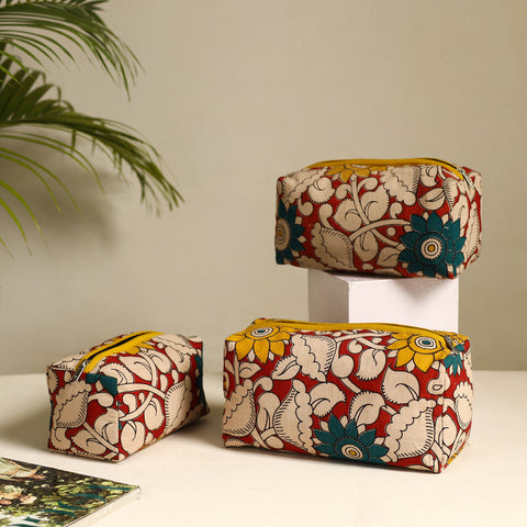 Red - Handmade Cotton Toiletry Bags (Set of 3) 10