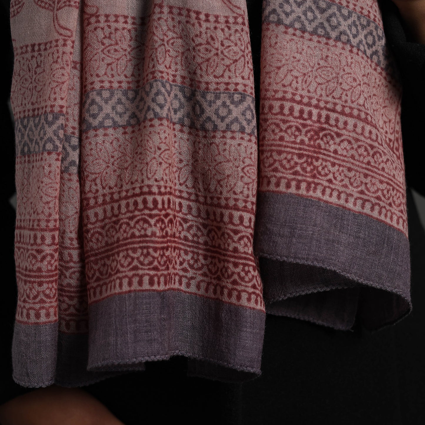 Brown - bagh hand printed merino woollen stole 38