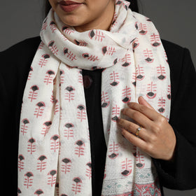 White - pure wool sanganeri stole 08 - handcrafted