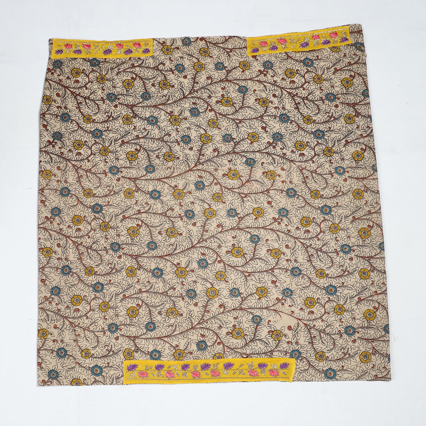 Beige - Zardozi Hand Embroidered Kalamkari Cotton Blouse Piece 14