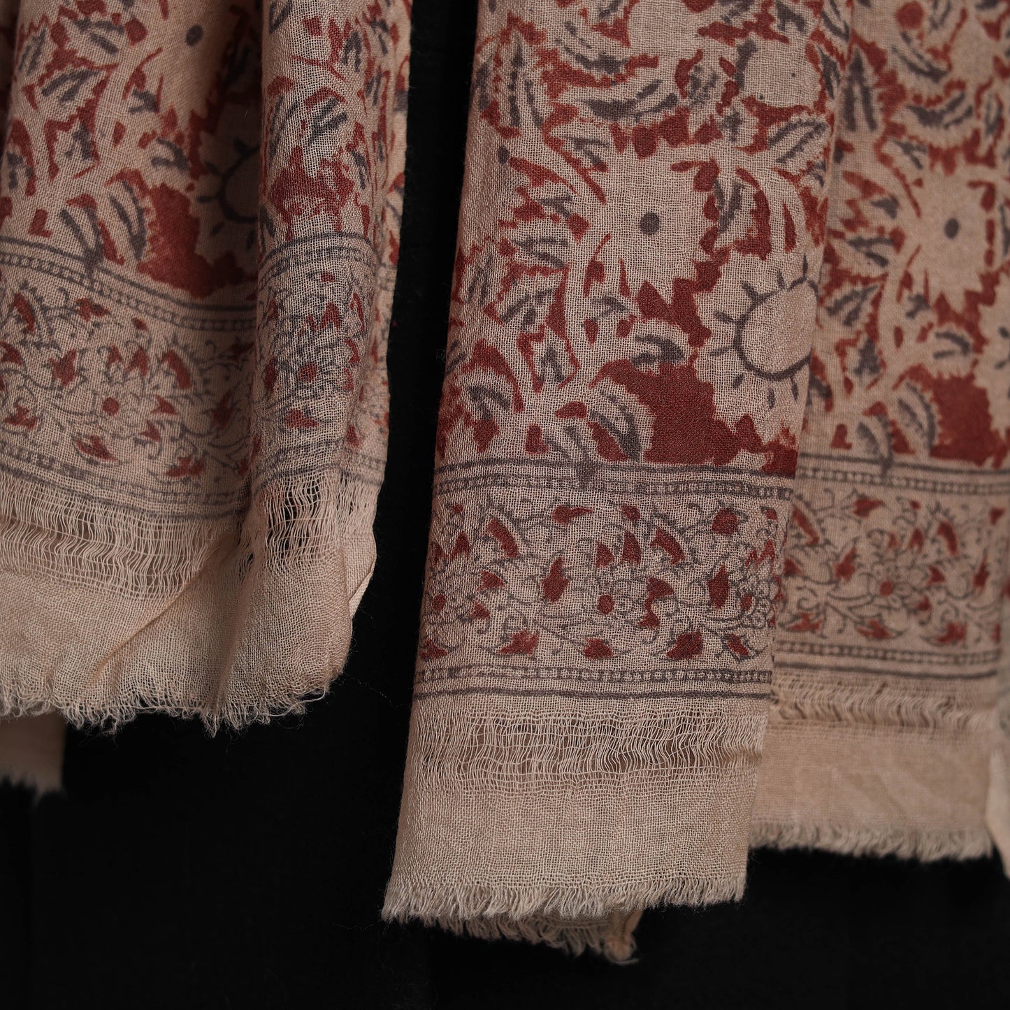 Red - pedana kalamkari wool stole 34 - handcrafted