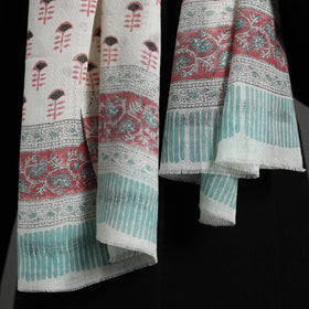 White - pure wool sanganeri stole 08 - handcrafted