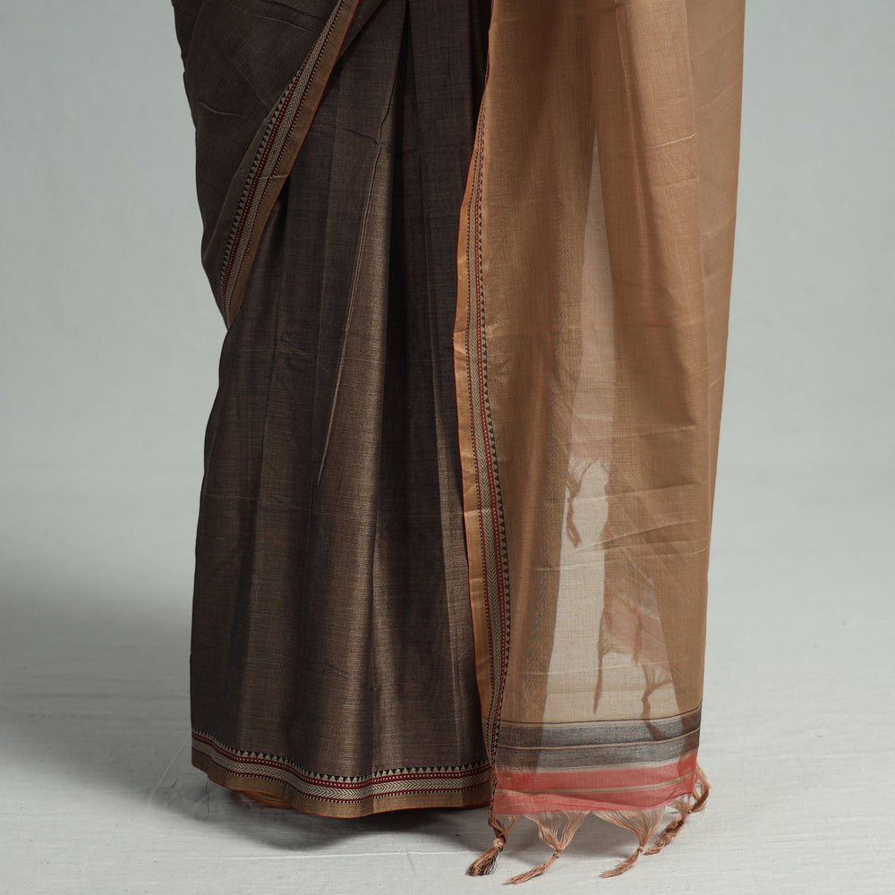 Brown - Dharwad Cotton Saree with Thread Border 03