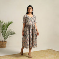 Pedana Block Print Cotton Flared Kalamkari Dress 10