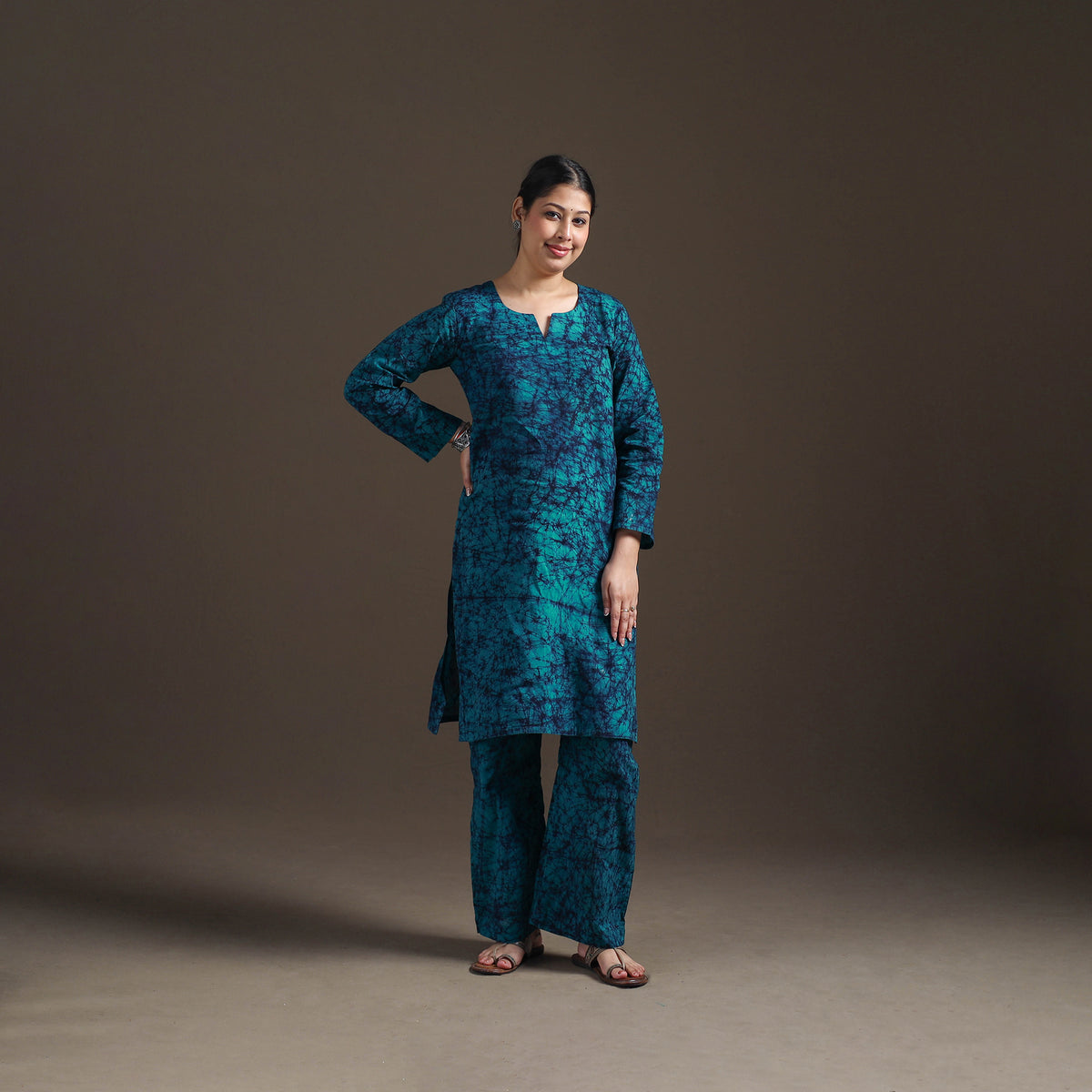 Hand Batik Print Cotton Straight Kurta with Palazzo Set for women 10