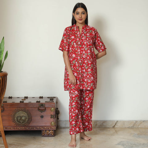 Buy Sanganeri Block Printed Cotton Night Suit Set 04 Online at iTokri.com