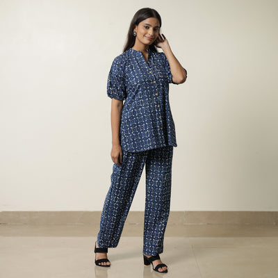 Blue - Indigo Hand Block Printed Cotton Co-Ord Set 04