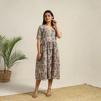 Pedana Block Print Cotton Flared Kalamkari Dress 10