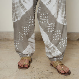 Grey - Bandhani Tie-Dye Cotton Kurta with Afghani Salwar & Dupatta Set 02