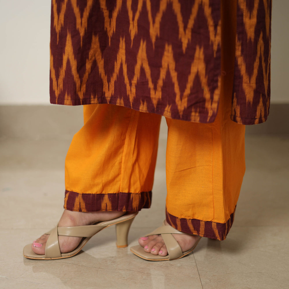 Maroon - Handloom Cotton Pochampally Ikat Kurta Set 15