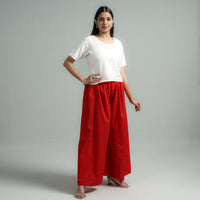 Red - Plain Dyed Cotton Flared Palazzo