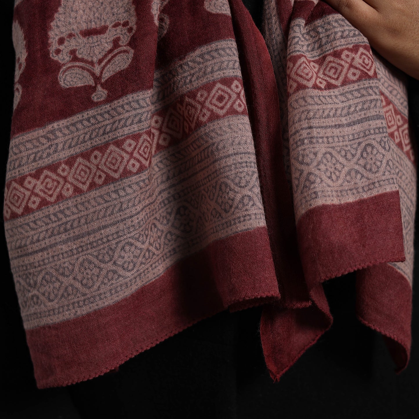 Maroon Bagh Hand Block Printed Merino Woollen Stole
