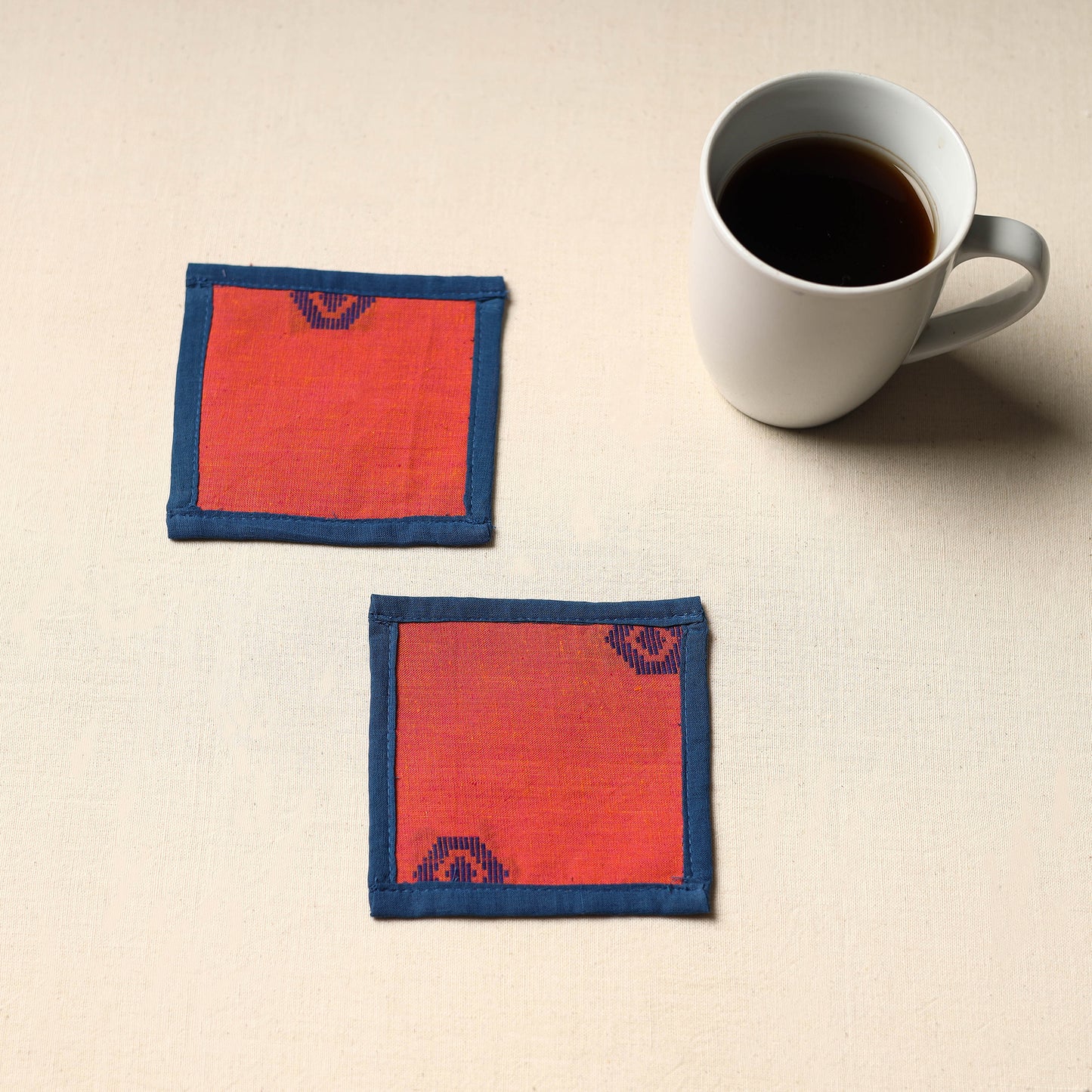 Red Handmade Cotton Coasters (Set of 2)
