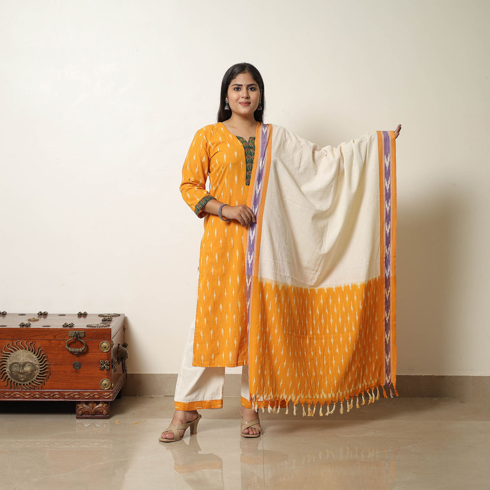 Orange - Handloom Cotton Pochampally Ikat Kurta Set 14