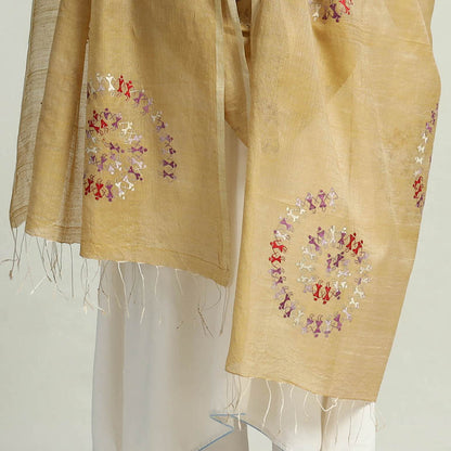 Bengal Kantha Hand Embroidery Tussar Silk Handloom Dupatta 01