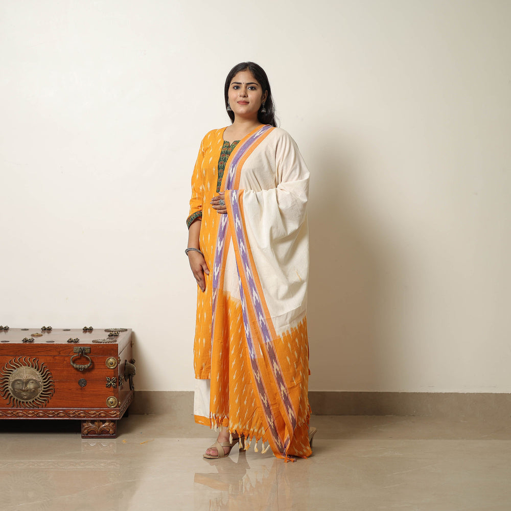 Orange - Handloom Cotton Pochampally Ikat Kurta Set 14