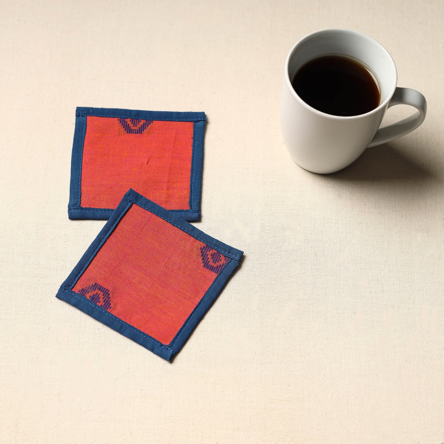 Red Handmade Cotton Coasters (Set of 2)