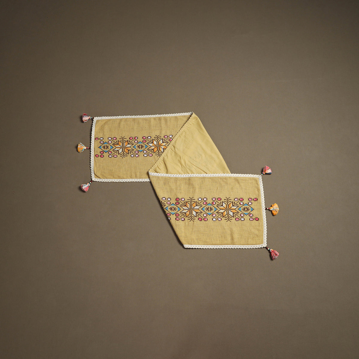 Yellow - tribal hand embroidered table runner by kamli 10