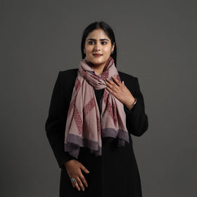 Brown - Bagh Hand Block Printed Merino Woollen Stole 40