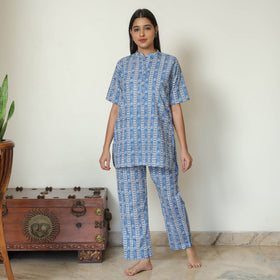 Blue - Sanganeri Block Printed Cotton Night Suit Set 08