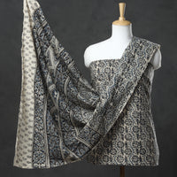 Black - 2pc Pedana Kalamkari Block Printed Cotton Suit Material Set 08