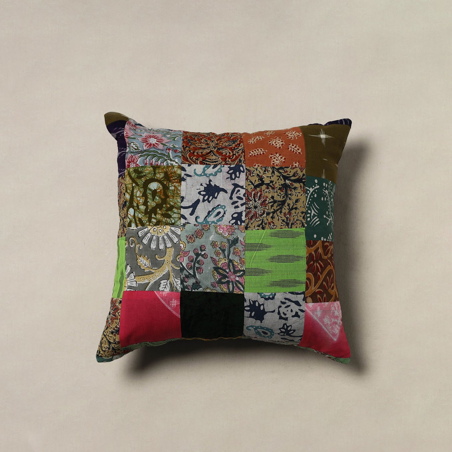 Handcrafted Patchwork Cushion Cover (16 x 16 in) 26