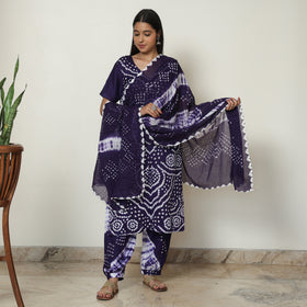 Blue - Bandhani Tie-Dye Cotton Kurta with Afghani Salwar & Dupatta Set 03