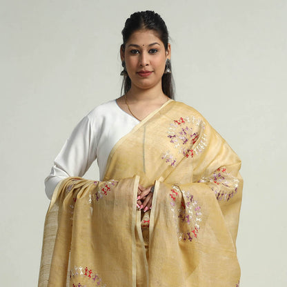 Bengal Kantha Hand Embroidery Tussar Silk Handloom Dupatta 01