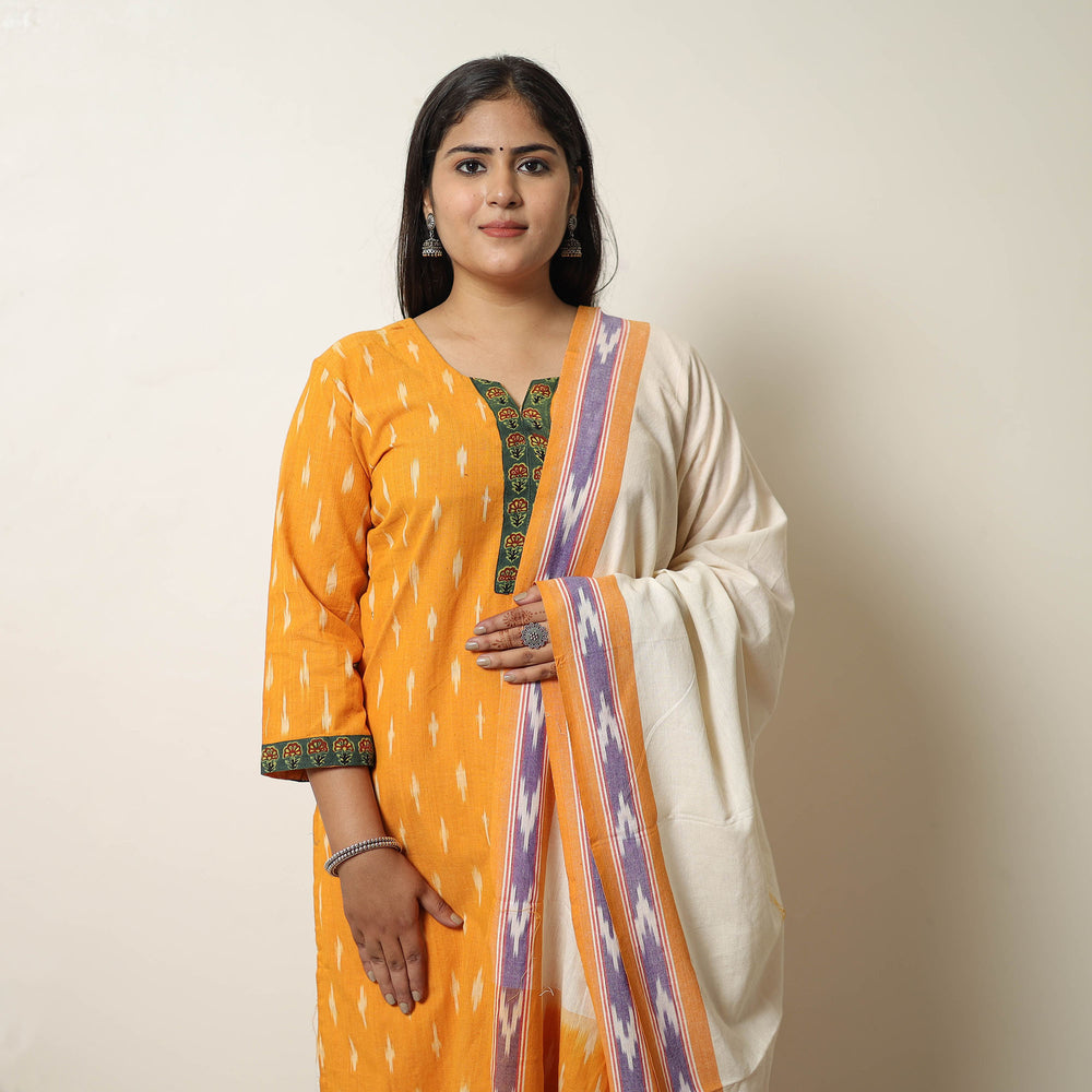 Orange - Handloom Cotton Pochampally Ikat Kurta Set 14