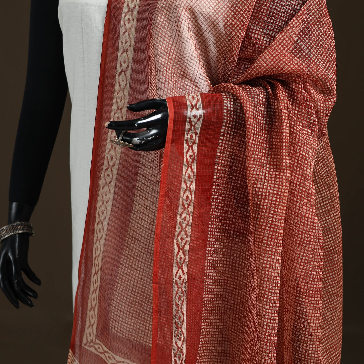 Bagru Hand Block Print Natural Dyed Kota Doria Cotton Dupatta 01