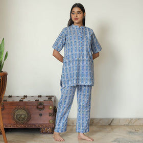 Blue - Sanganeri Block Printed Cotton Night Suit Set 08