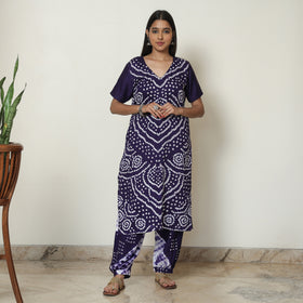 Blue - Bandhani Tie-Dye Cotton Kurta with Afghani Salwar & Dupatta Set 03