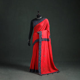 Tagai & Mirror Embroidered Ajrakh Patchwork Pure Mul Cotton Saree with Blouse Piece 13