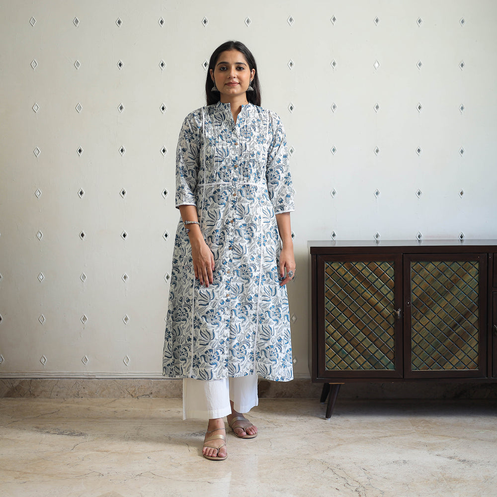 Multicolor - Block Print Cotton A-Line Sanganeri Kurta 08