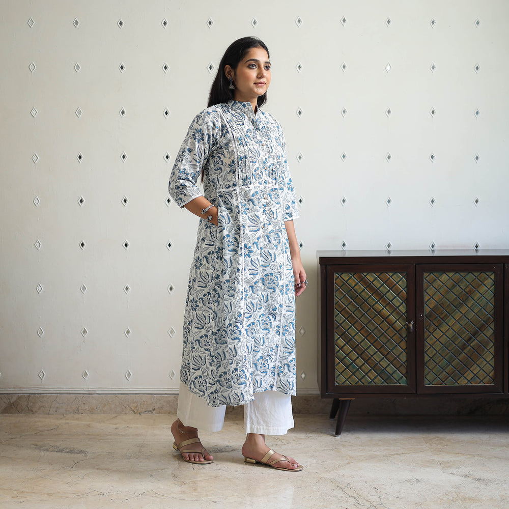 Multicolor - Block Print Cotton A-Line Sanganeri Kurta 08