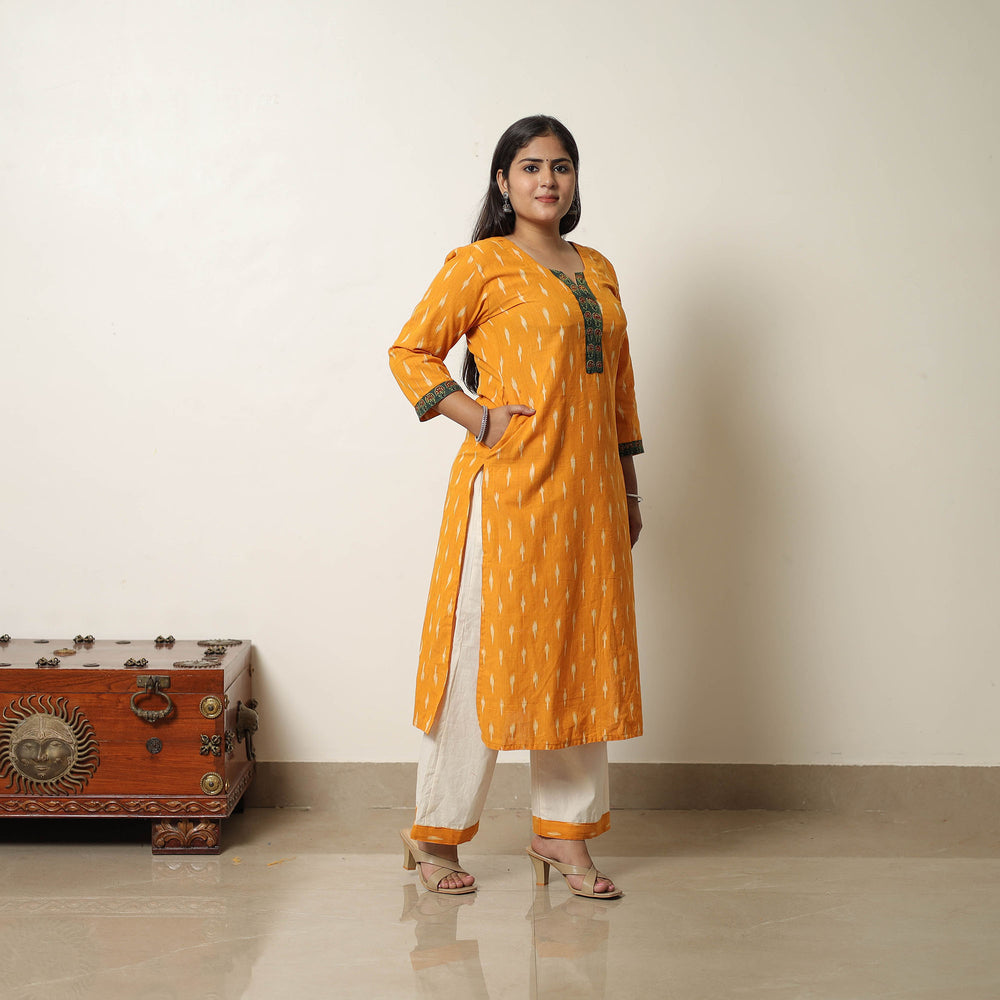 Orange - Handloom Cotton Pochampally Ikat Kurta Set 14