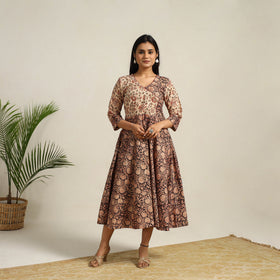 Buy Black Pedana Block Print Cotton Flared Kalamkari Dress