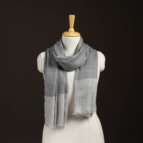 Grey - Plain Daimond Weave Fine Wool Stole for Women 64