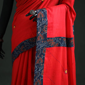 Tagai & Mirror Embroidered Ajrakh Patchwork Pure Mul Cotton Saree with Blouse Piece 13