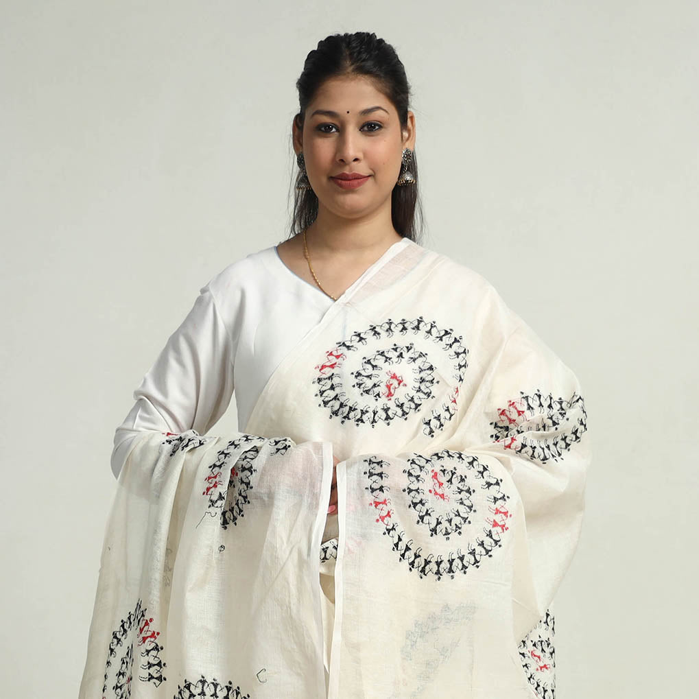 Bengal Kantha Hand Embroidery Tussar Silk Handloom Dupatta 02
