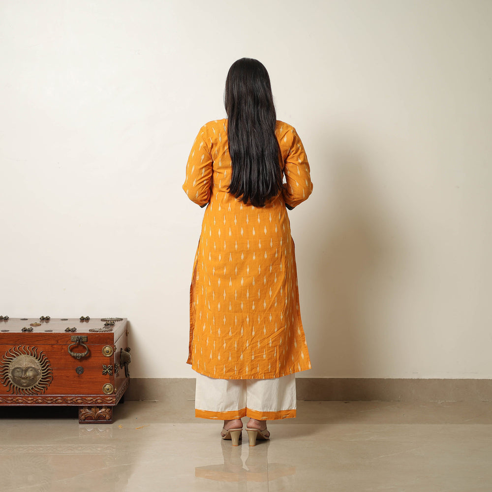 Orange - Handloom Cotton Pochampally Ikat Kurta Set 14