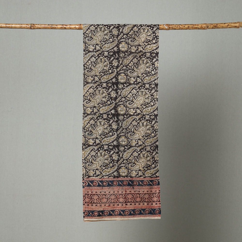 Black - Pedana Block Print Natural Dyed Cotton Kalamkari Stole 06