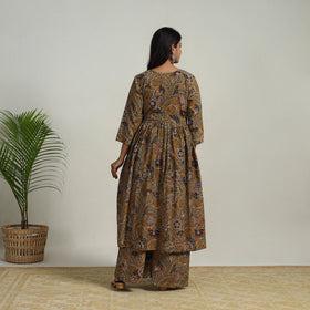 Buy Brown  Flared Cotton Block Print Kalamkari Kurta Set
