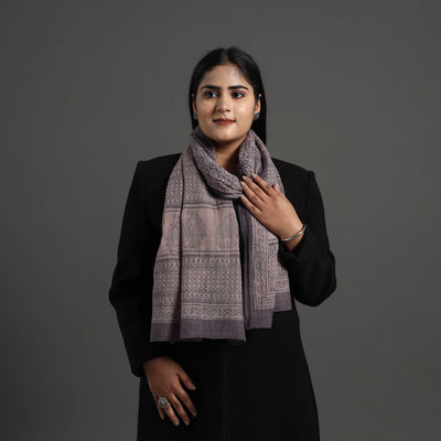  Brown Bagh Hand Block Printed Merino Woollen Stole