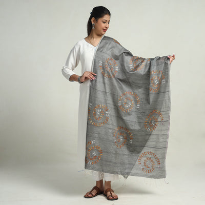 Bengal Kantha Hand Embroidery Tussar Silk Handloom Dupatta 03