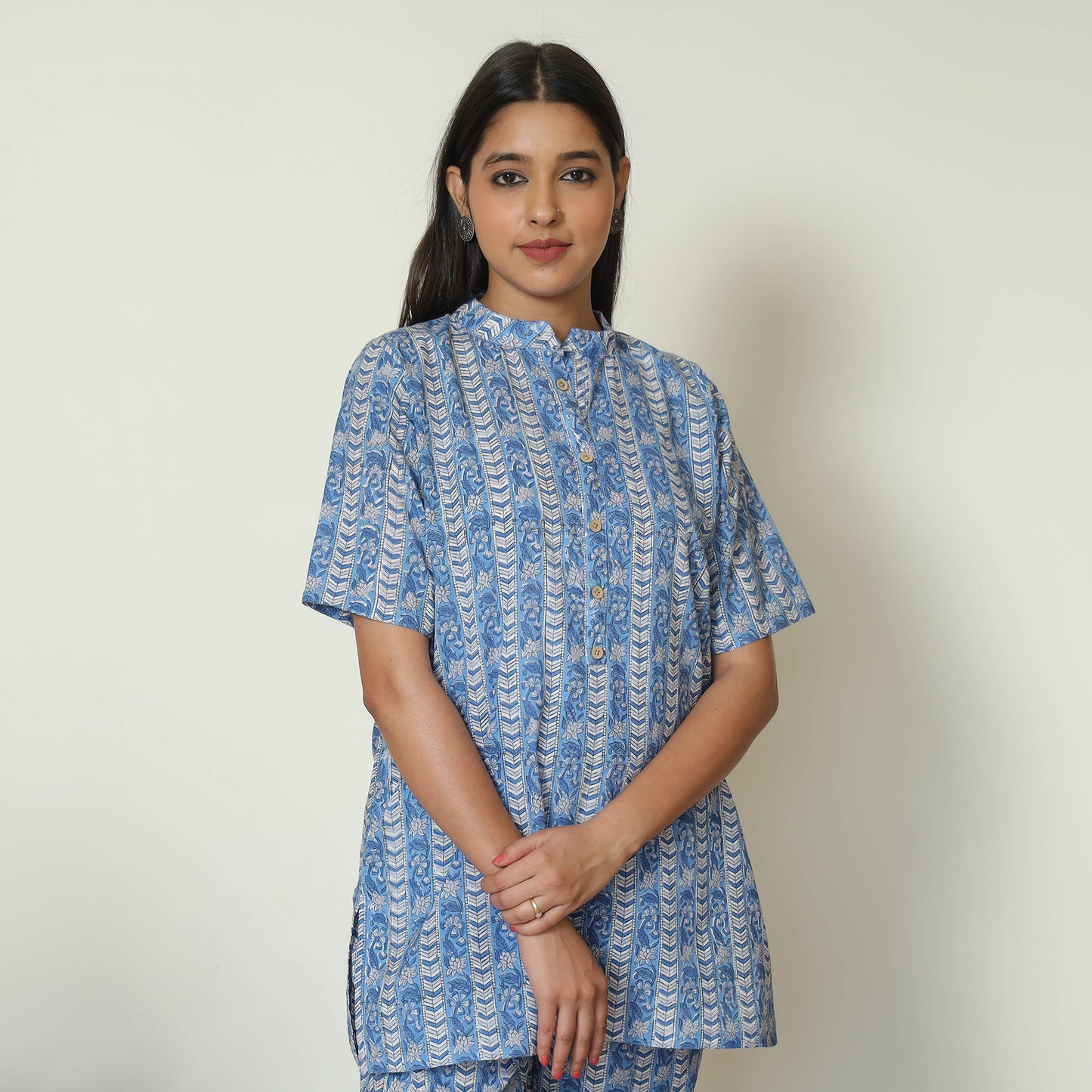 Blue - Sanganeri Block Printed Cotton Night Suit Set 08