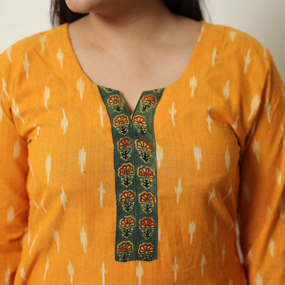 Orange - Handloom Cotton Pochampally Ikat Kurta Set 14