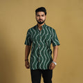  Green Half Sleeve Tie & Dye Cotton Men Shibori Shirt