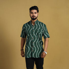  Green Half Sleeve Tie & Dye Cotton Men Shibori Shirt