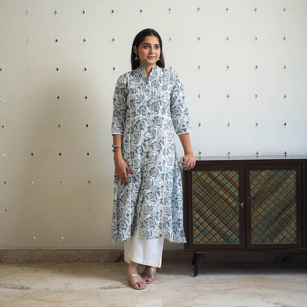 Multicolor - Block Print Cotton A-Line Sanganeri Kurta 08